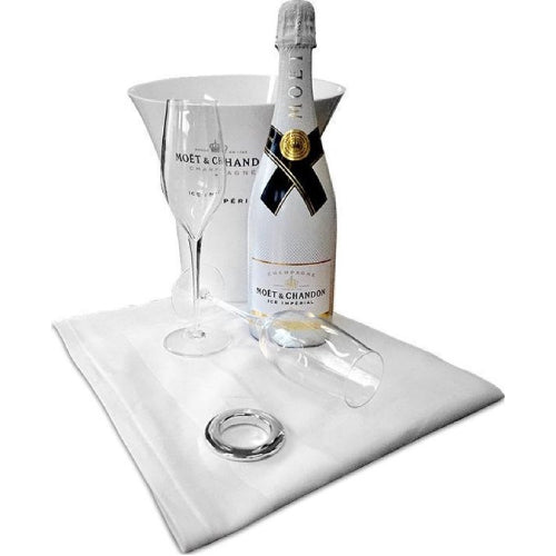 Wijnkoeler Servet Wit met Zilveren Ring (12 stuks)