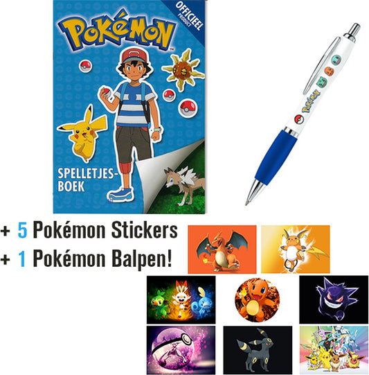 Pokémon Spelletjesboek + Pokémon Balpen + 5 Pokémon Stickers